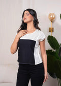 Lamora Off-White & Black Colorblock  Casual Top