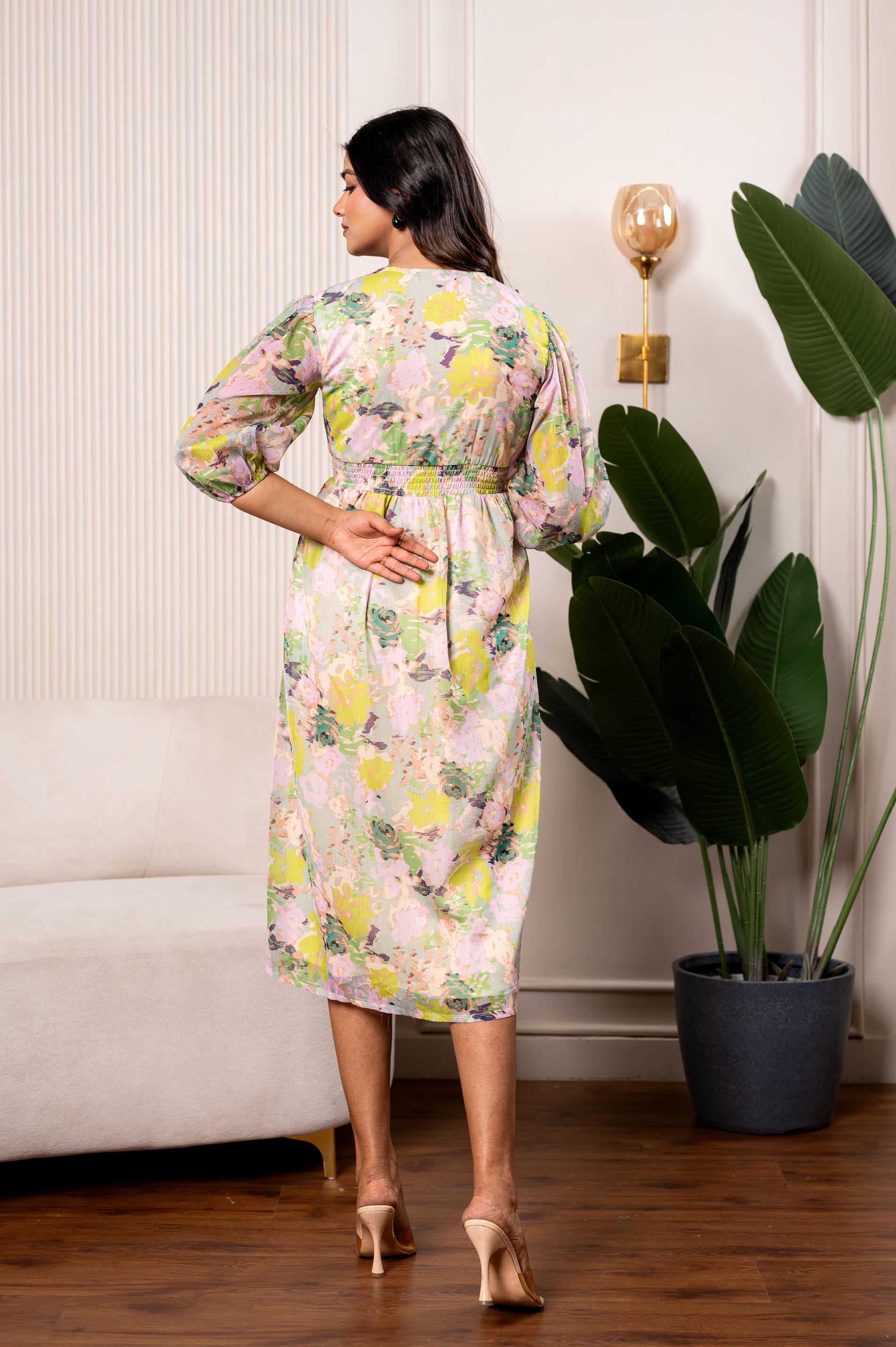 Lamora Pastel Floral A-Line Midi Dress