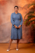 Lamora Navy Blue Polka Dot Shirt Dress with Waist Tie