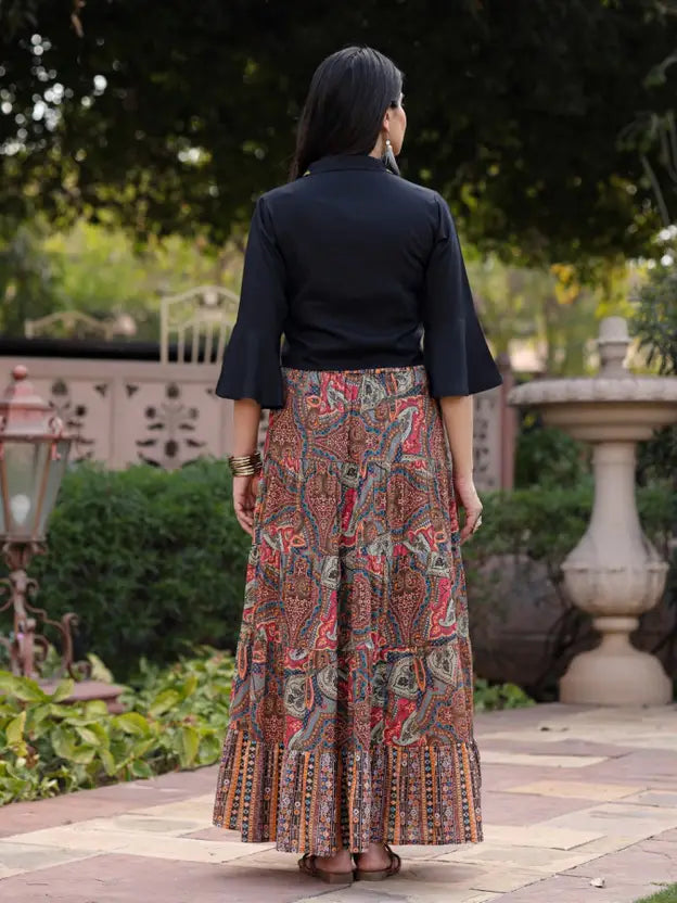 Women Viscose Rayon Shirt Skirt Set