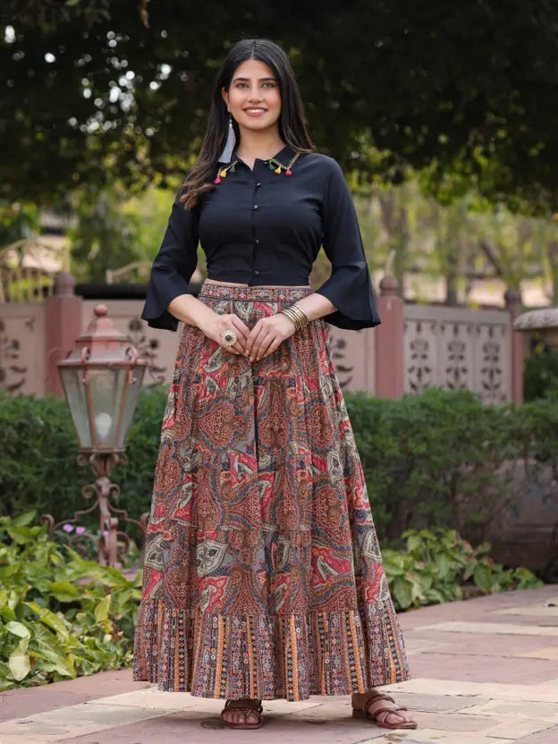 Women Viscose Rayon Shirt Skirt Set