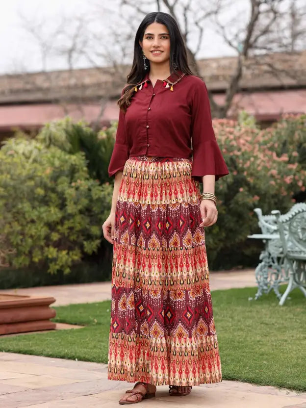 Women Viscose Rayon Shirt Skirt Set