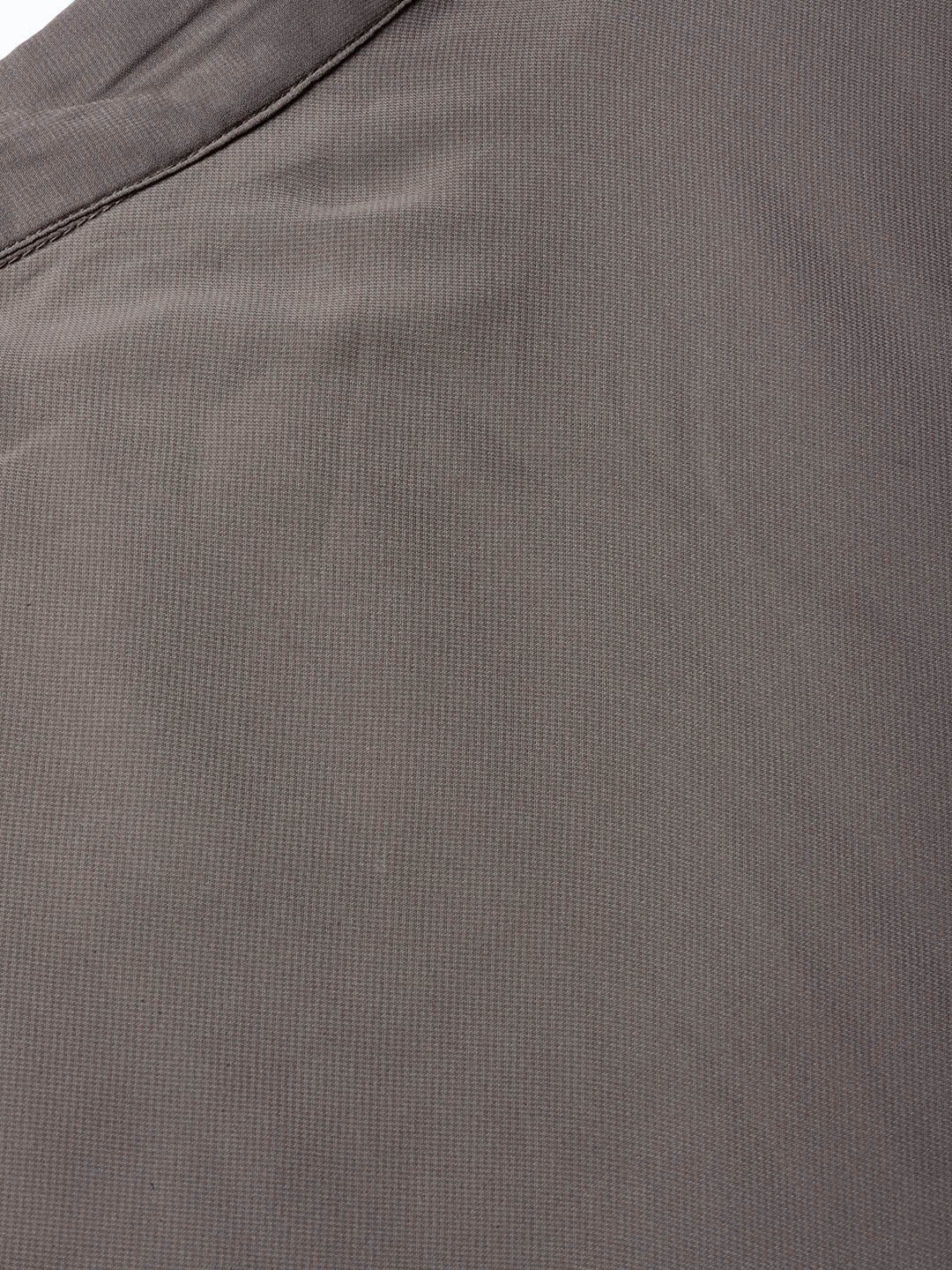 Grey Chanderi Printed Kurta With Solid Skirt