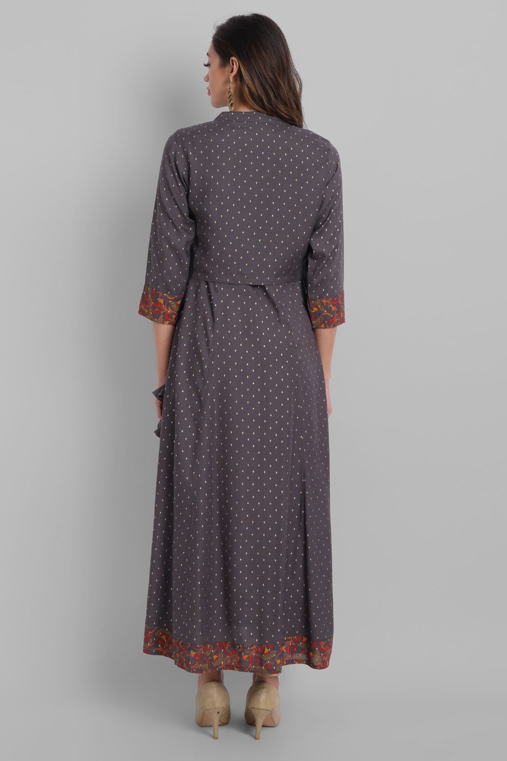 Juniper Women's Grey Rayon Printed Flared Dress