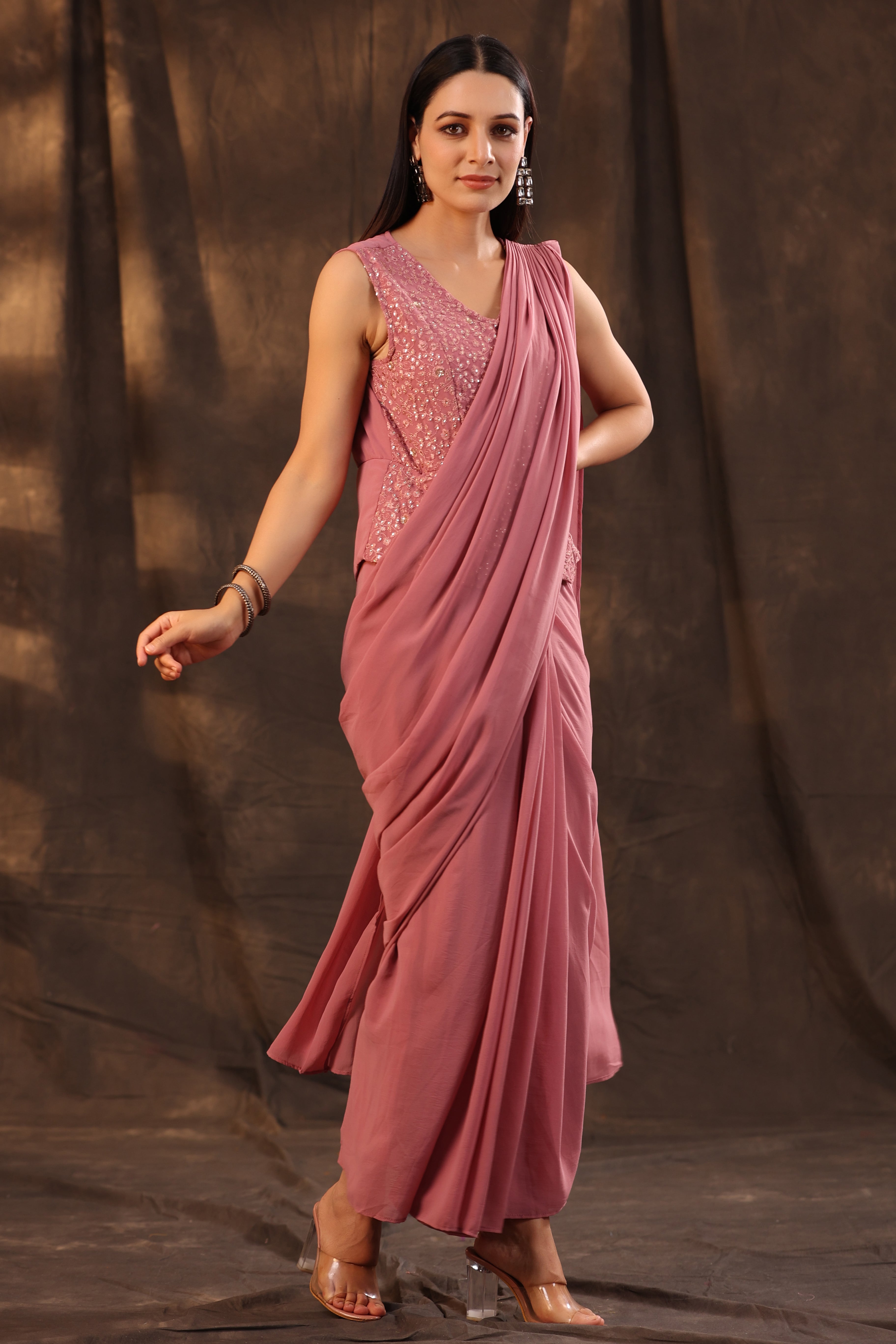 Buy Gaurav Gupta Purple Georgette Embellished Saree Gown Online | Aza  Fashions