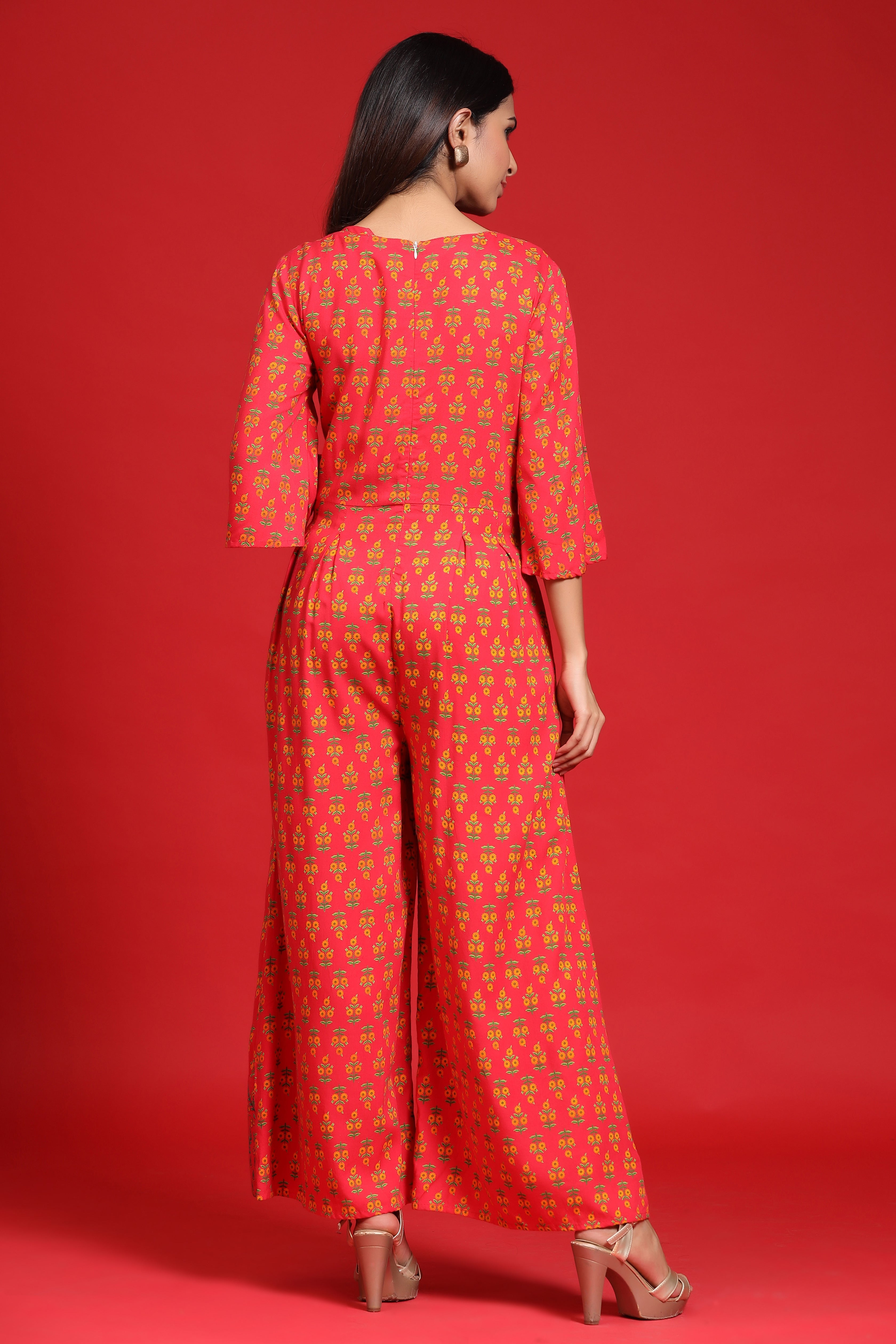 Juniper Women's Coral Rayon Printed Jumpsuit