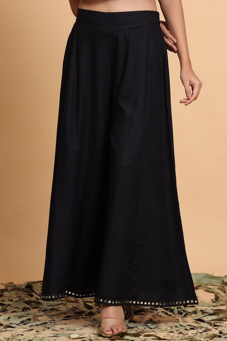 Juniper Black Solid Rayon Flared Ankle-Length Palazzo.