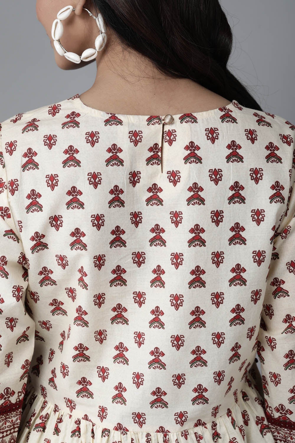 Cream cambric floral printed tunic