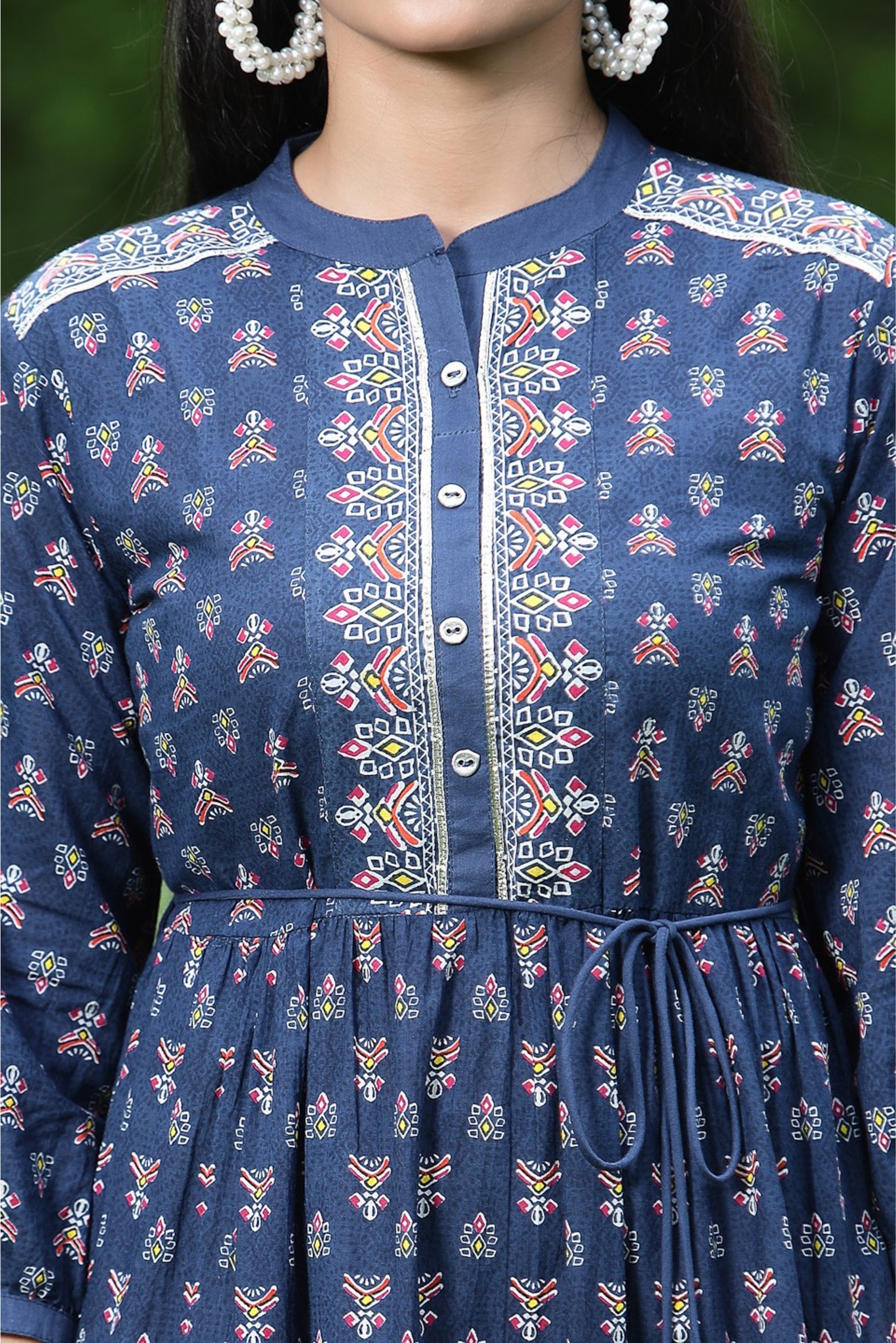Juniper Indigo Cambric Floral Print Tiered Dress
