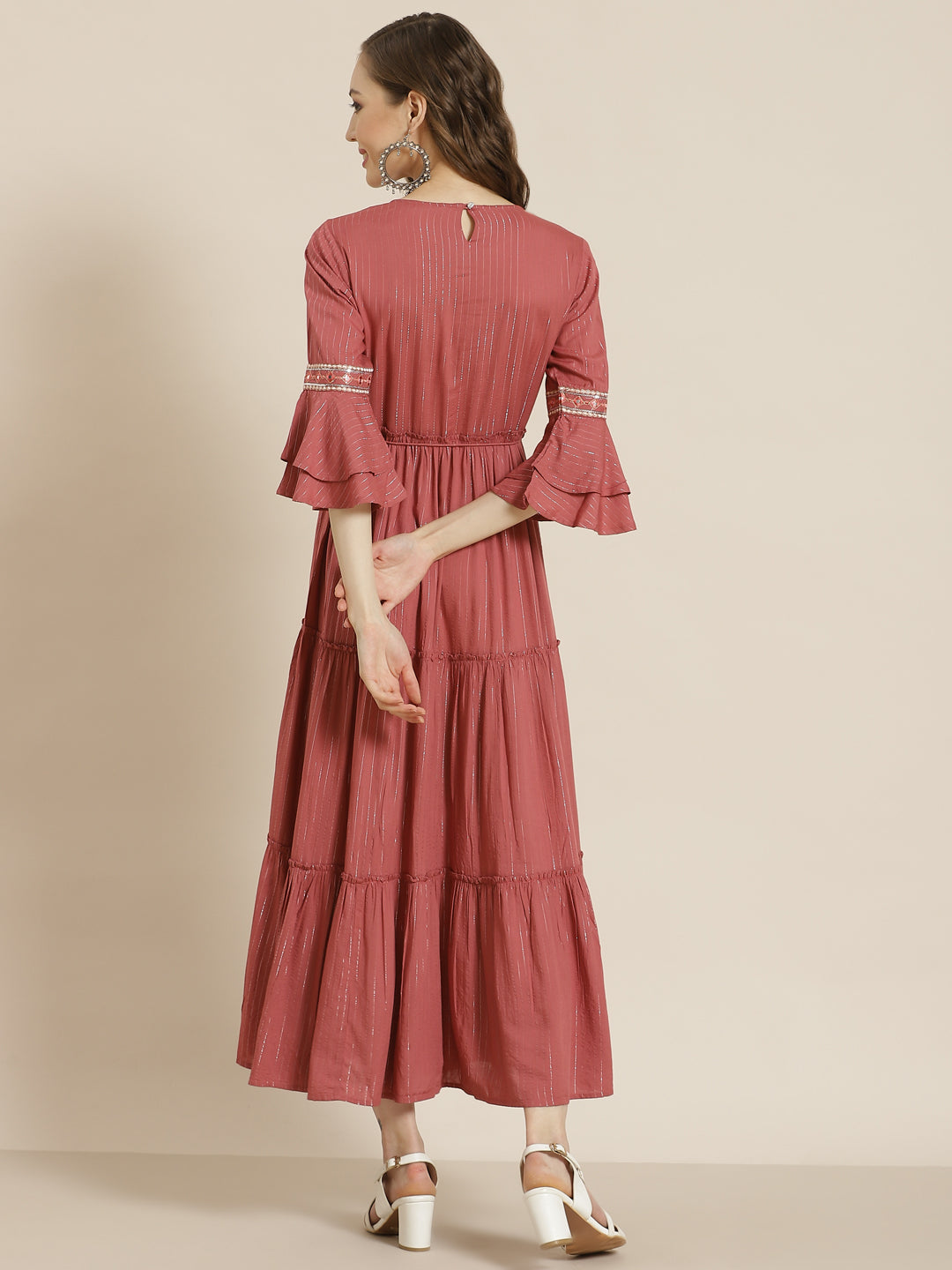 Juniper Rosepink LIVA Embroidered Tiered Dress