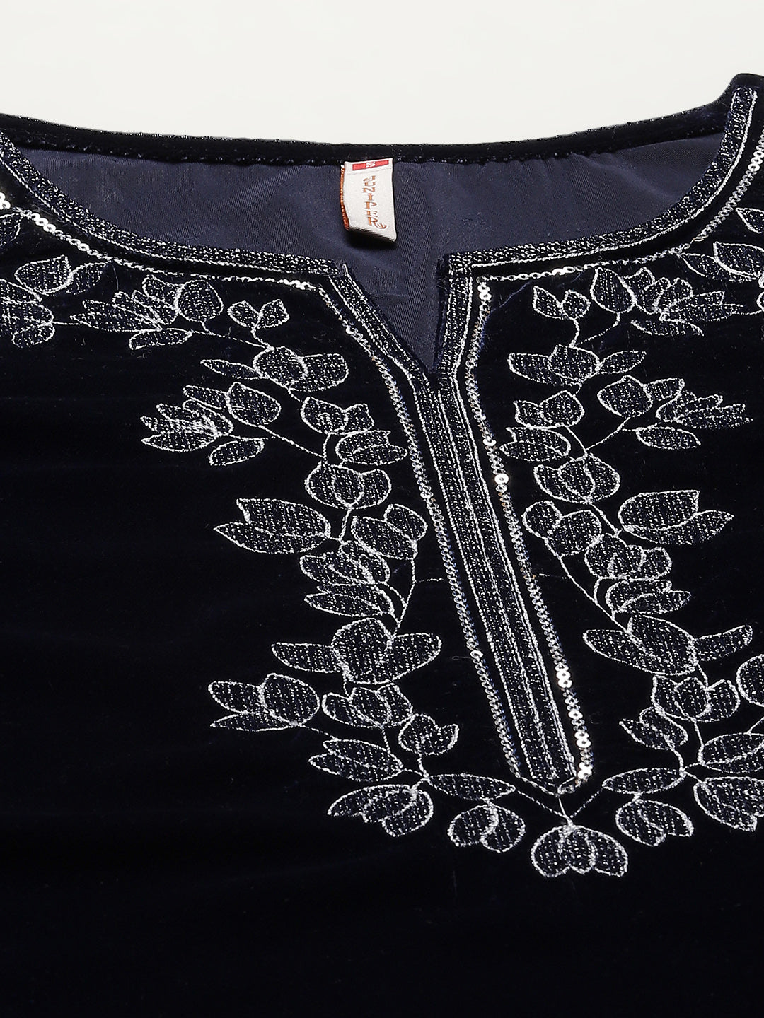 Juniper Navy Velvet Embroidered Straight Kurta Pant Set