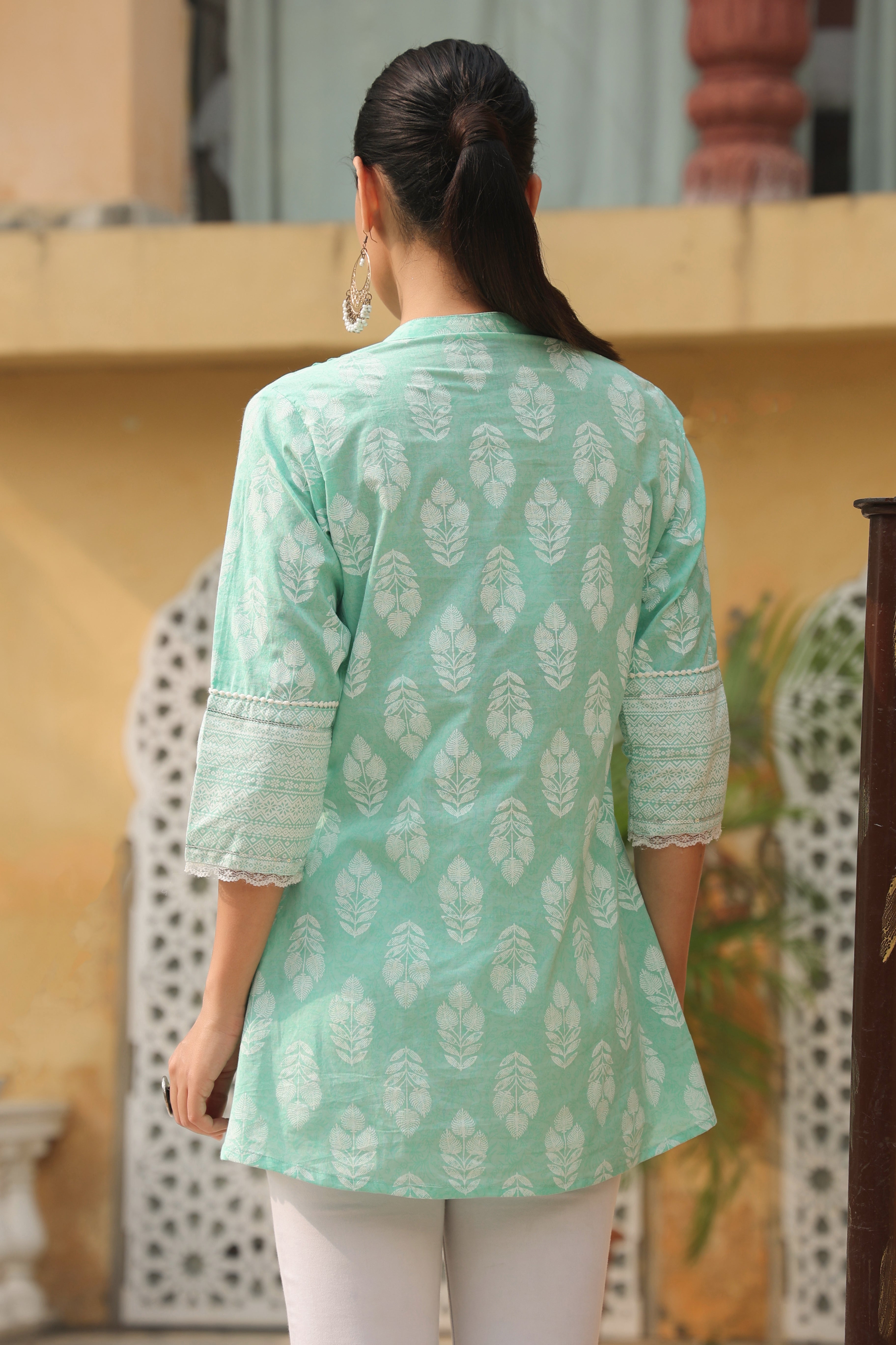 Mint cambric khari printed tunic