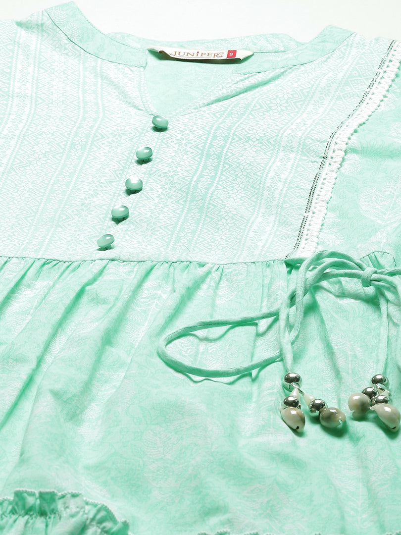 Juniper Mint Cambric Printed Tiered Dress