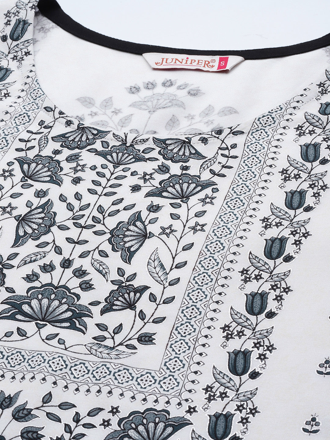 Juniper Women`s Blacknwhite LIVA Rayon Printed Straight Kurta Sets