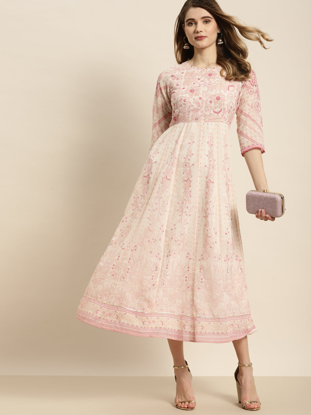 Juniper Pink & Multi Georgette Printed Anarkali Dress