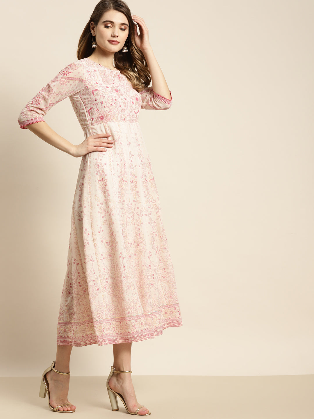 Juniper Pink & Multi Georgette Printed Anarkali Dress