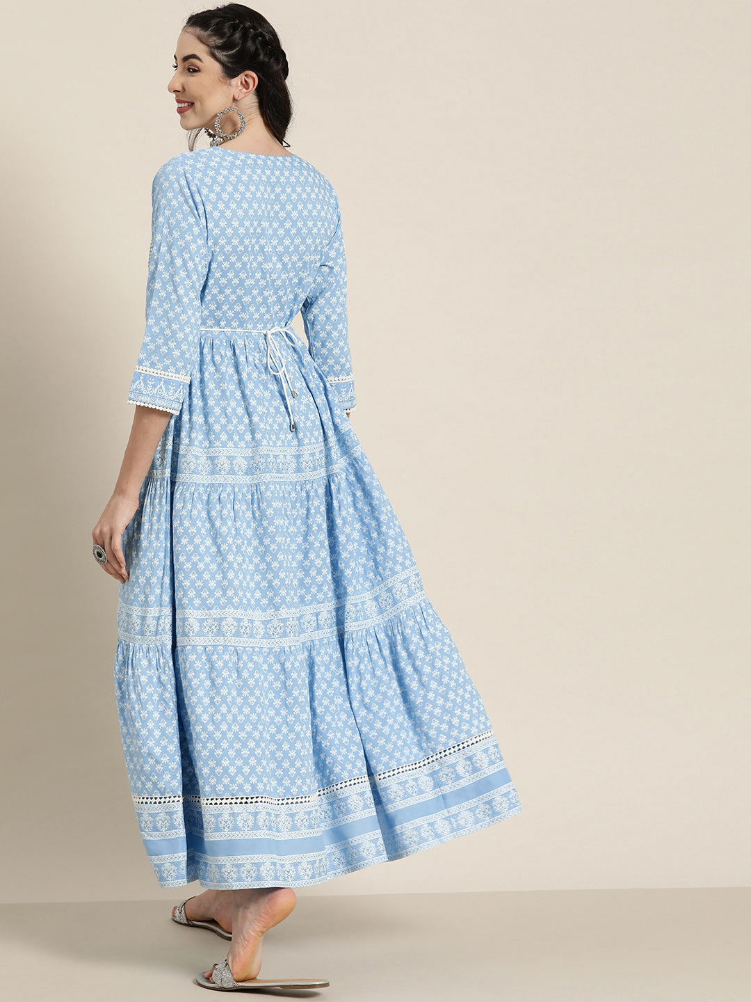 Juniper Women`s Blue LIVA Printed Tiered Dress