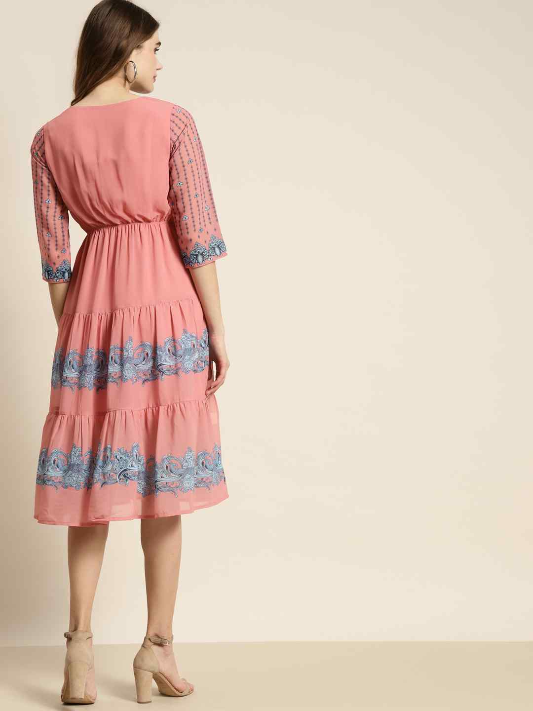 Juniper Pink Georgette Printed Tiered Dress