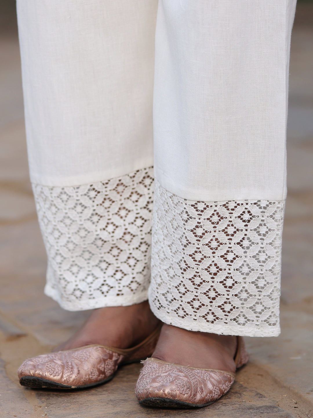 Juniper Women White Cotton Dobby Multi Color Embroidered Straight Kurta , Pant & Dupatta Set
