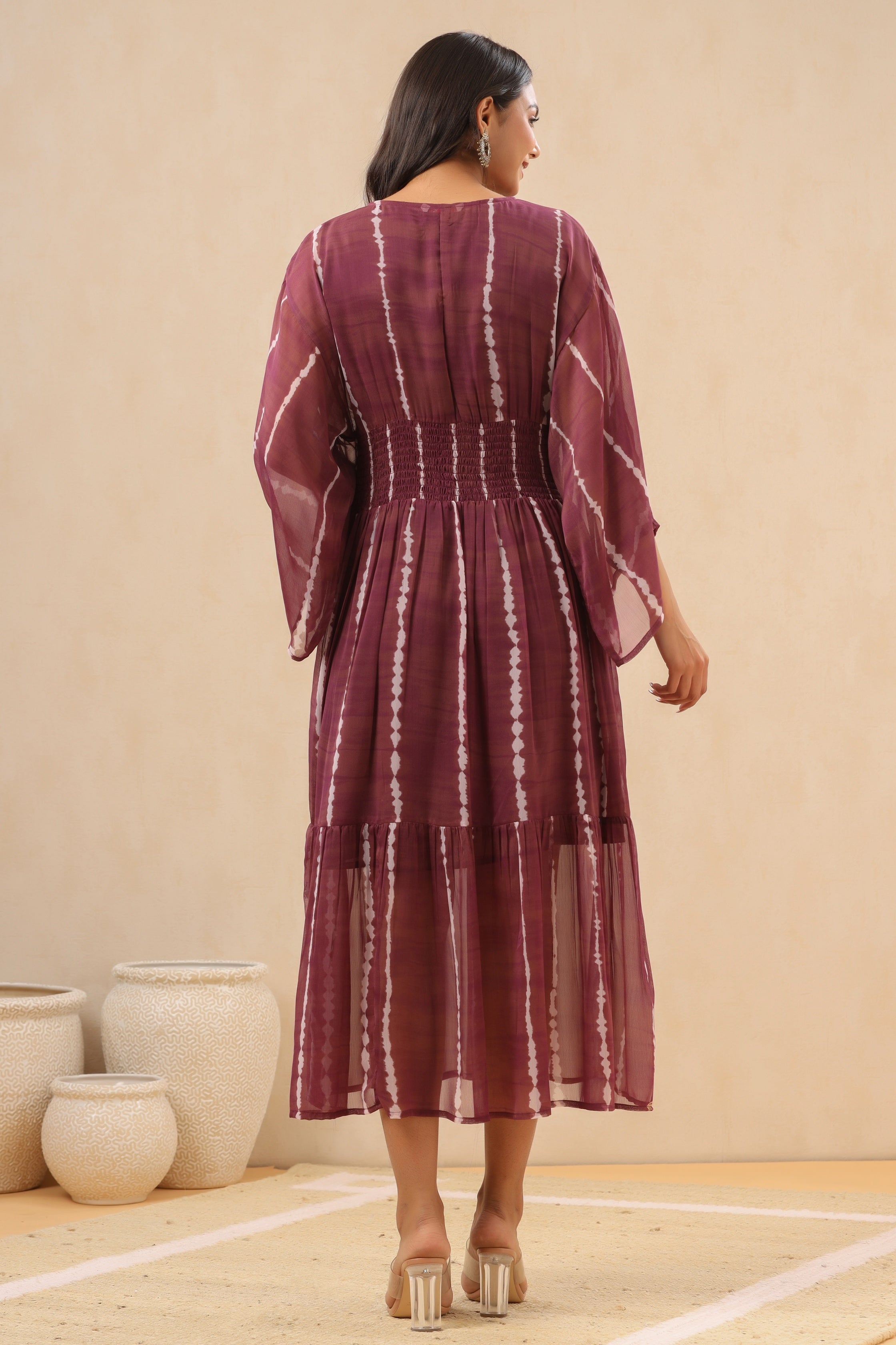 Juniper Women`s Purple Chiffon Printed Tiered Dress