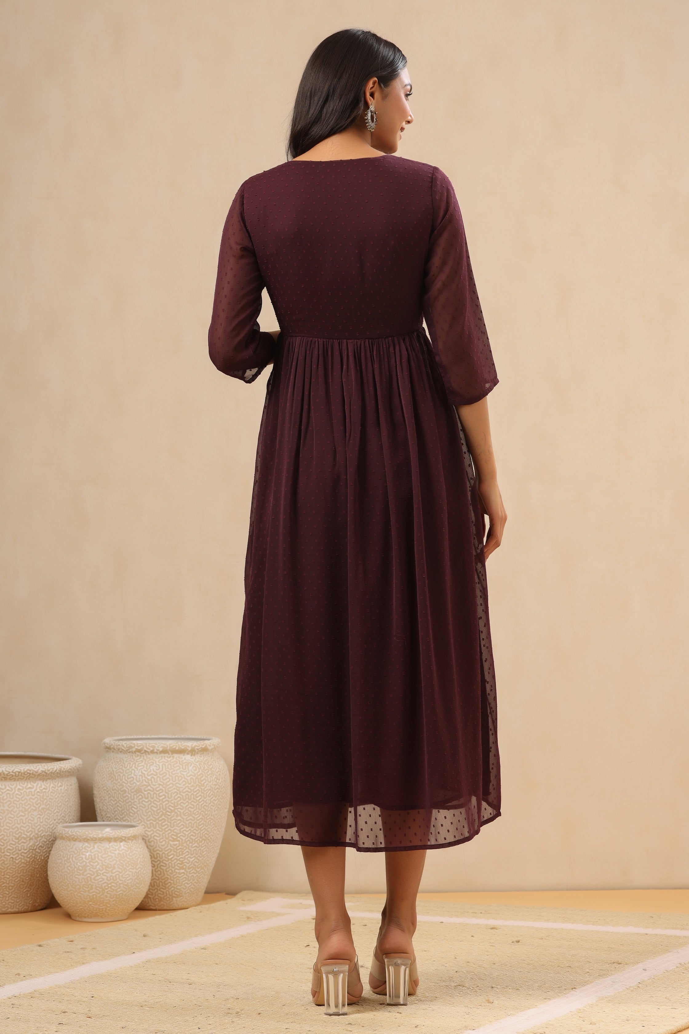 Juniper Women`s Purple Chiffon Solid Flared Dress