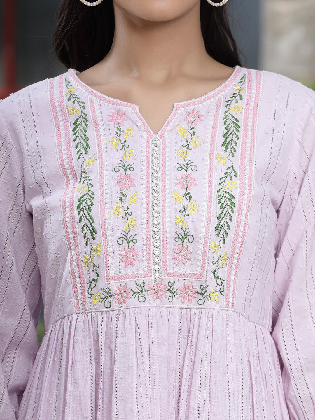 Juniper Women's Lavender Cotton Dobby Embroidered A-Line Short Dress