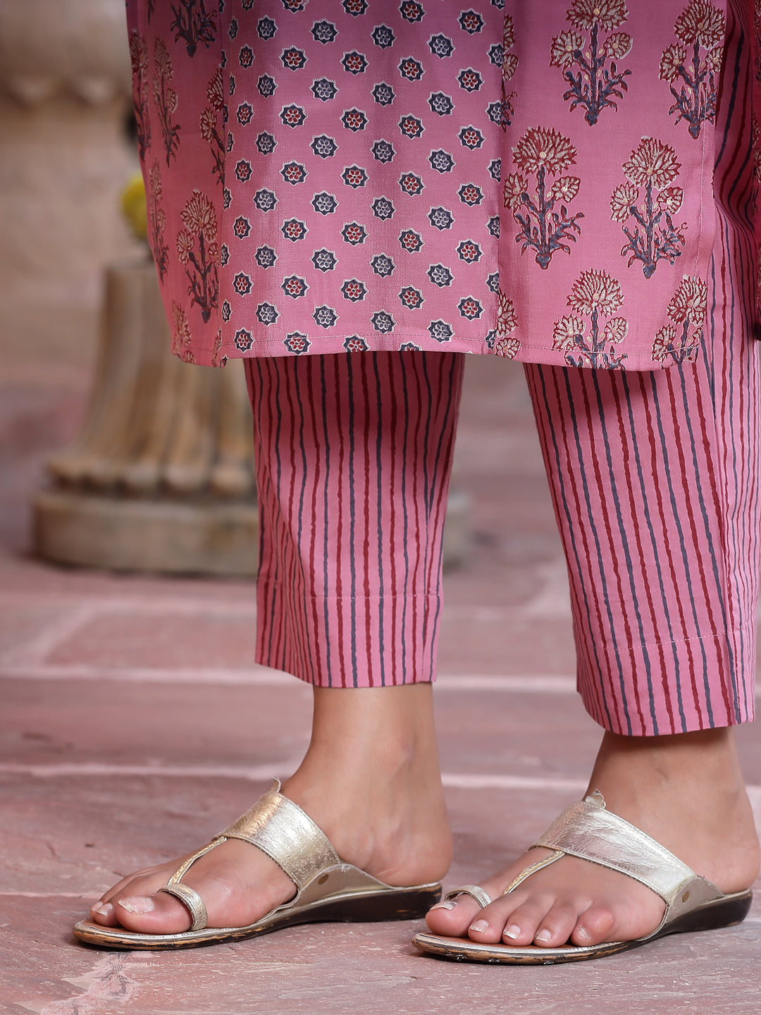 Juniper Women's Pink Muslin Embroidered Straight Kurta Sets