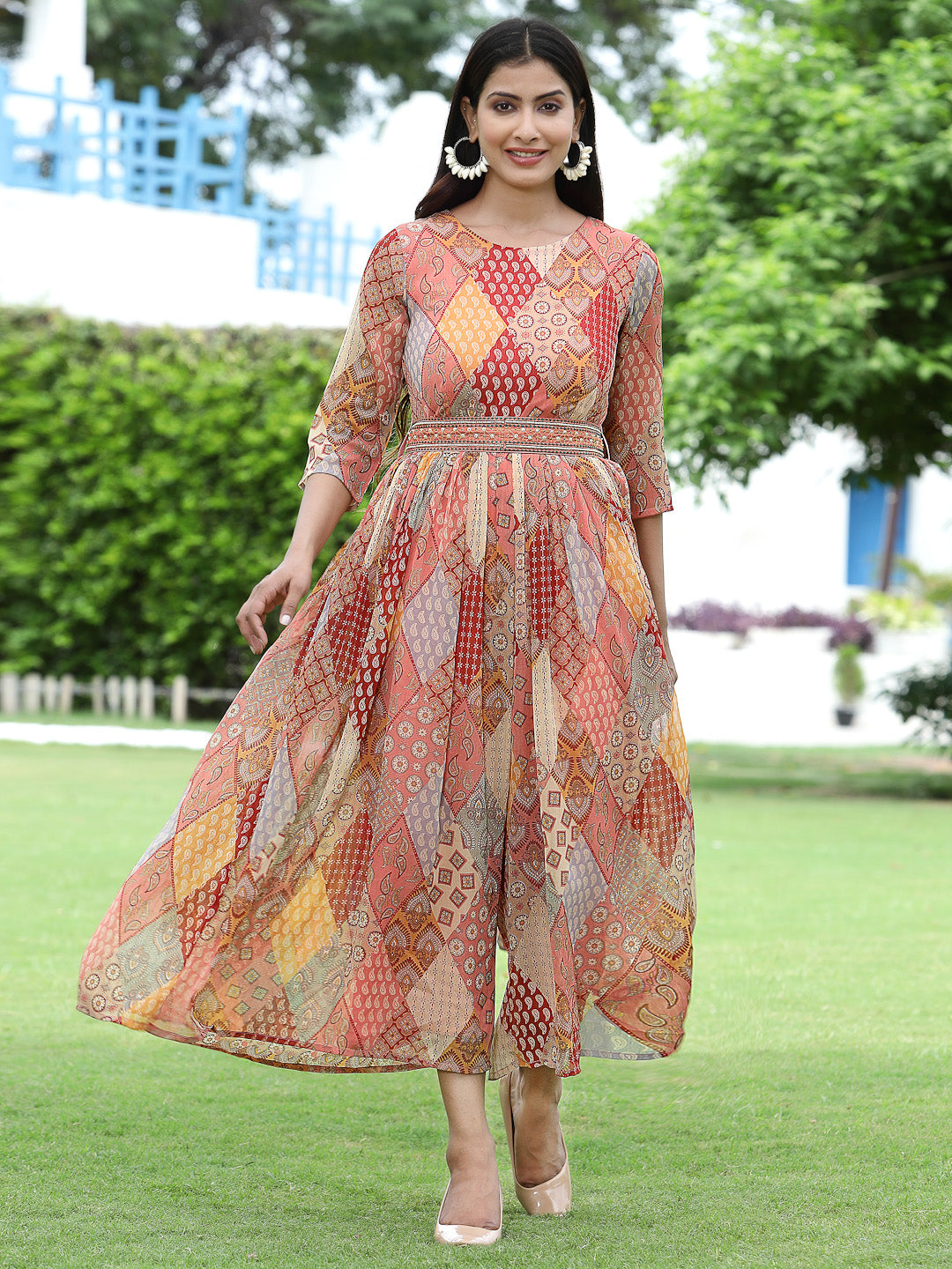 Juniper Women Multi Chiffon Festive Printed Flared Jump Suit