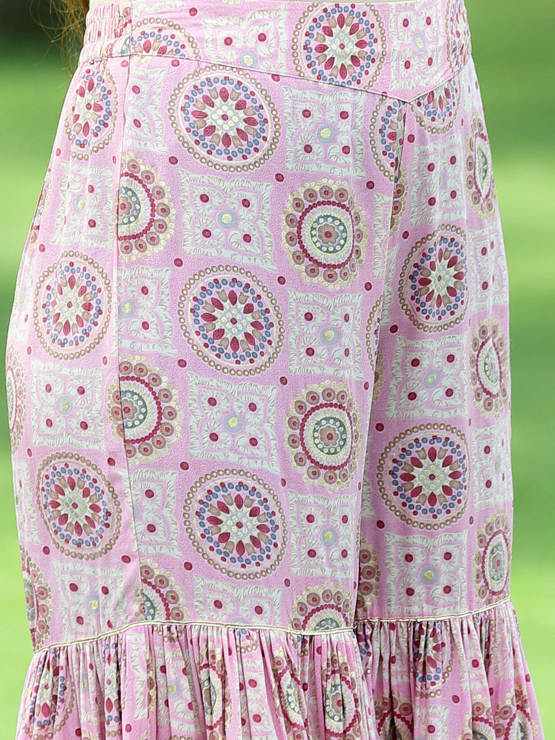 Juniper Pink Geometric Printed & Embroidered Muslin Kurta Sharara & Chiffon Dupatta