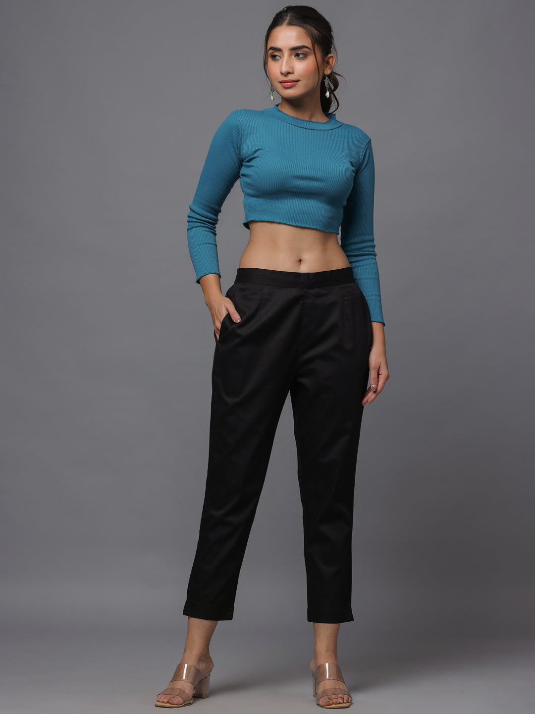 Juniper Women's Black  Solid Stright Slim Pant