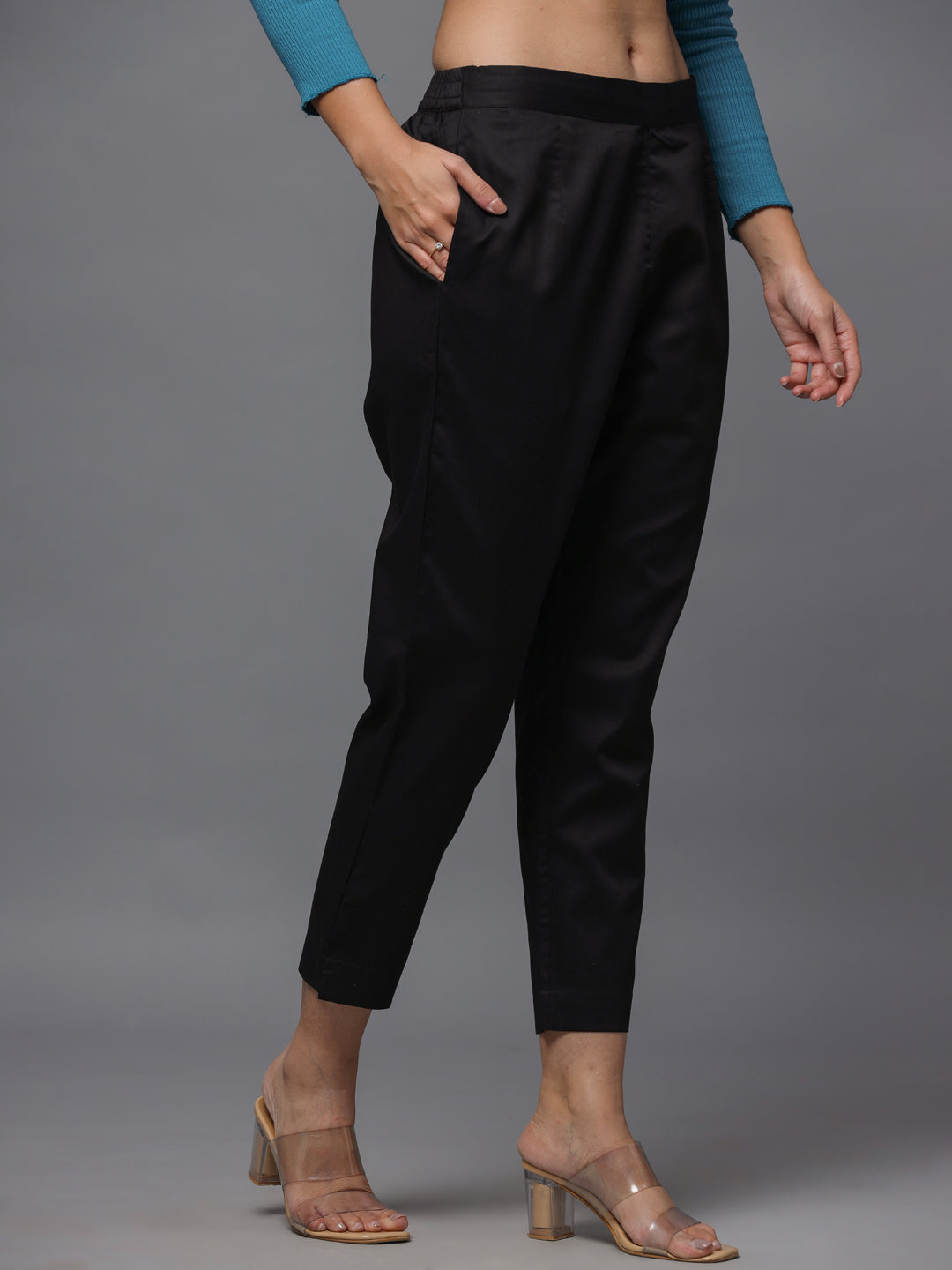 Juniper Women's Black  Solid Stright Slim Pant