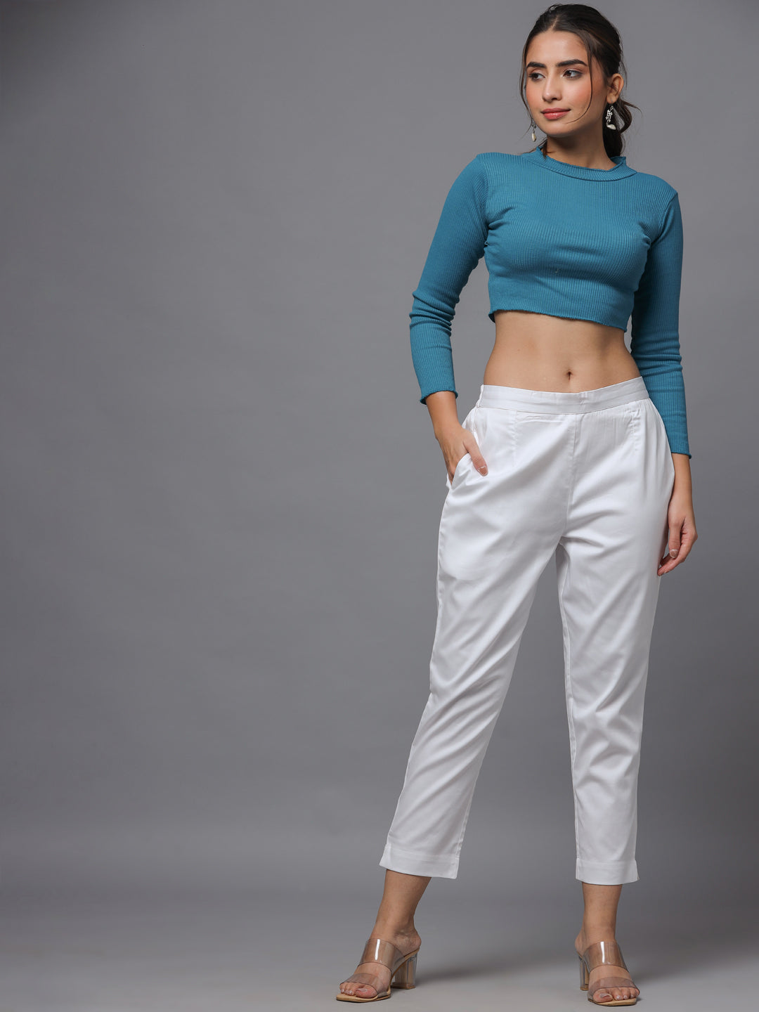 Juniper Women's White  Solid Straight Slim Pant