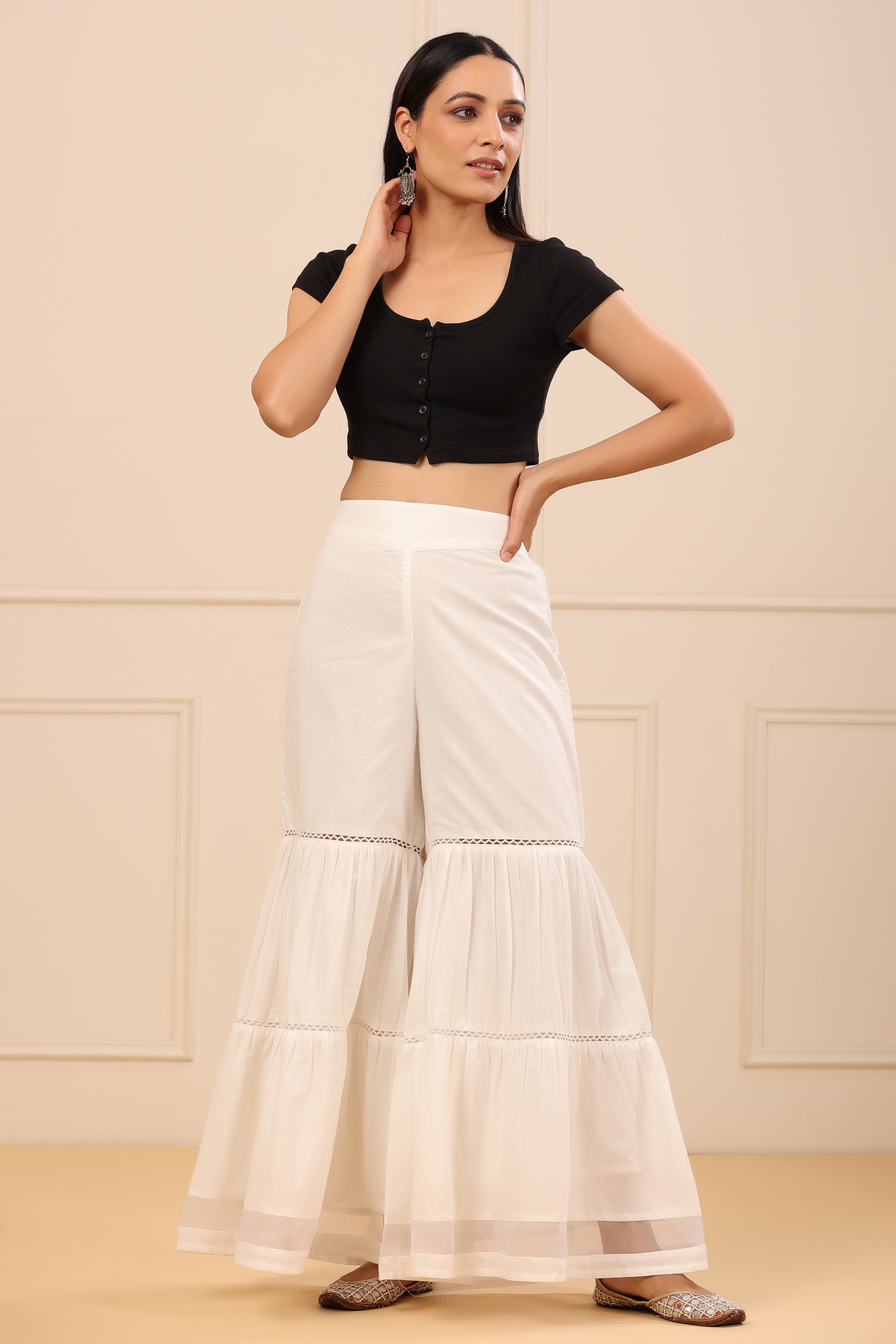 Juniper Women's White Cambric Tiered Sharara