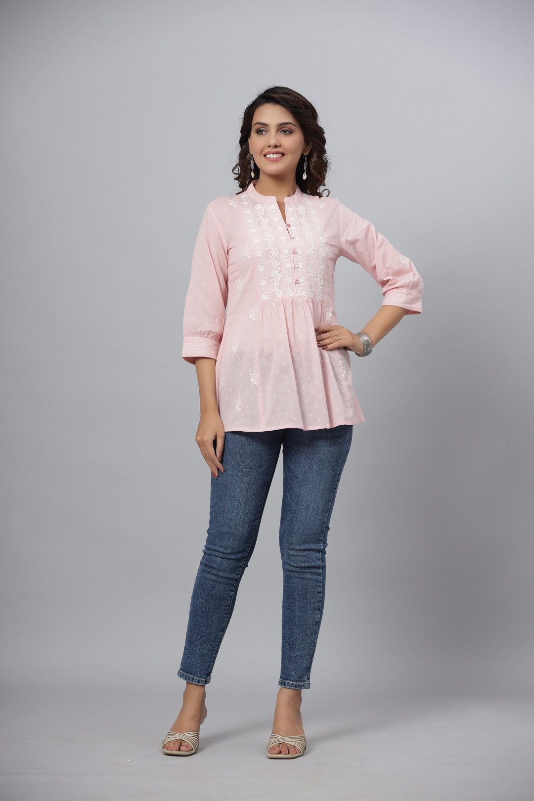 Juniper Women's Pink Cotton Solid With embroidered Straight Tunic