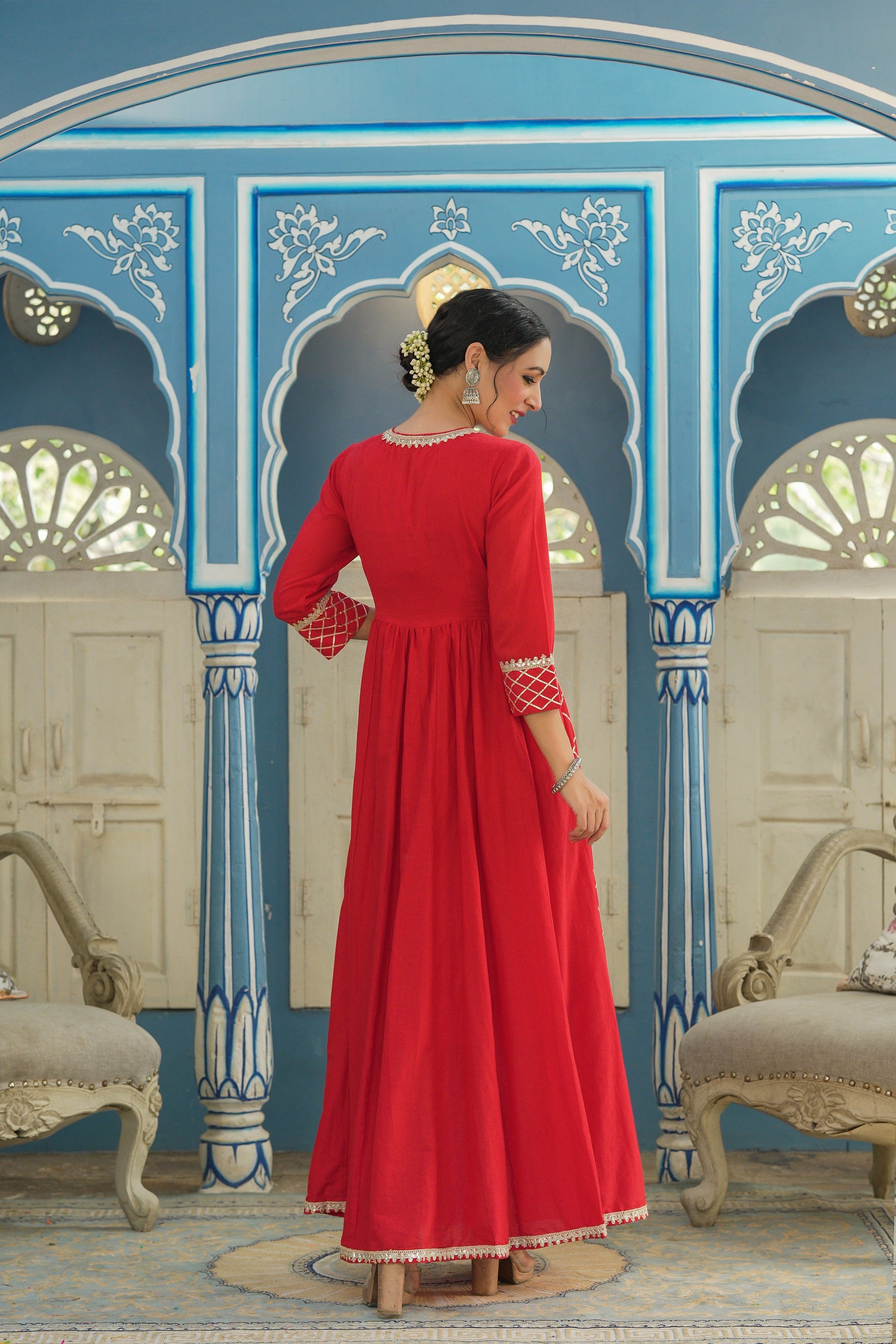 Juniper Women's Red Cotton Cambric Festive Wear Solid Gotta Work Dress