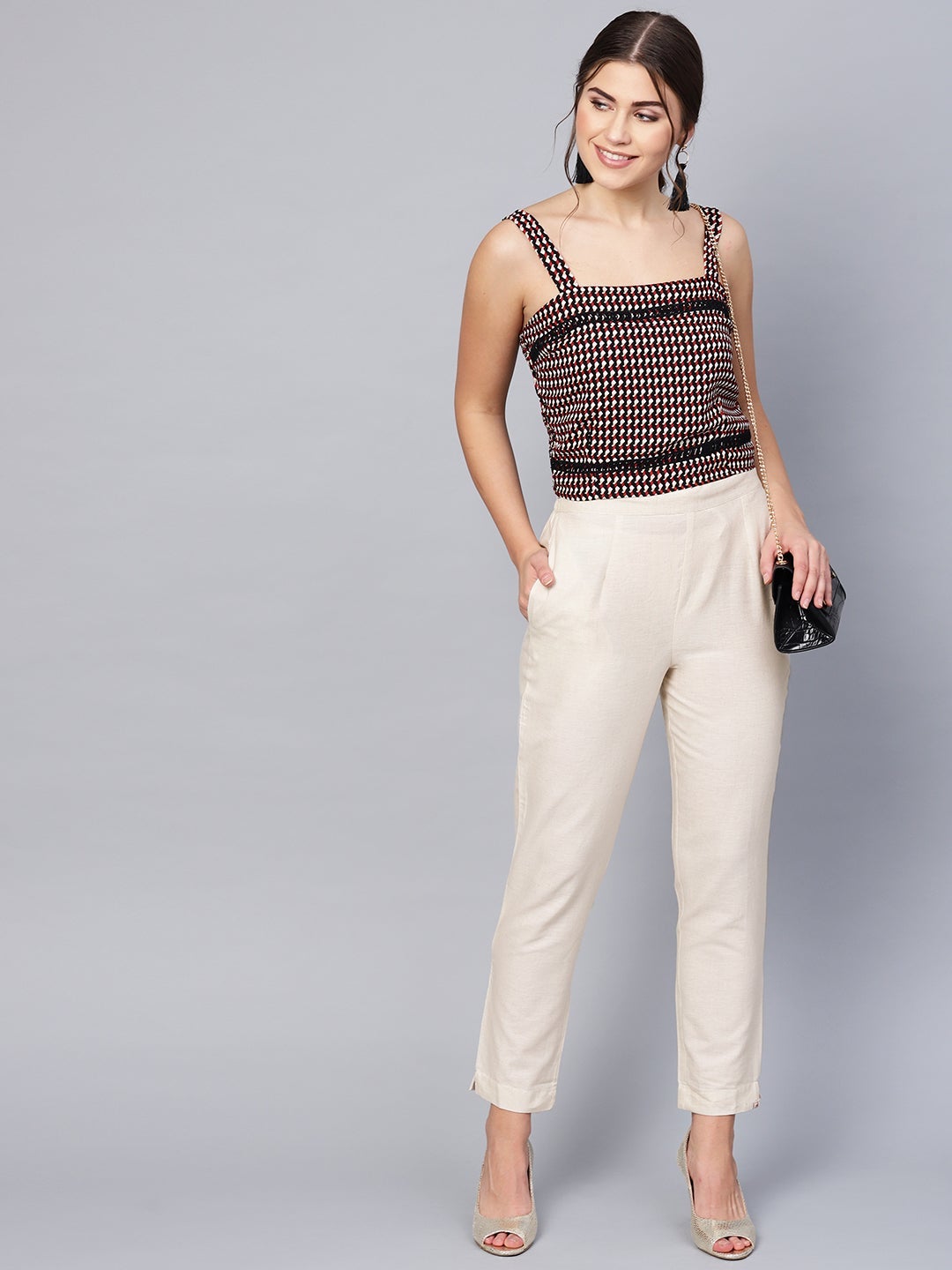 Anouk Women Off White Cropped Cigarette Trousers with Lace Detail Price in  India Full Specifications  Offers  DTashioncom