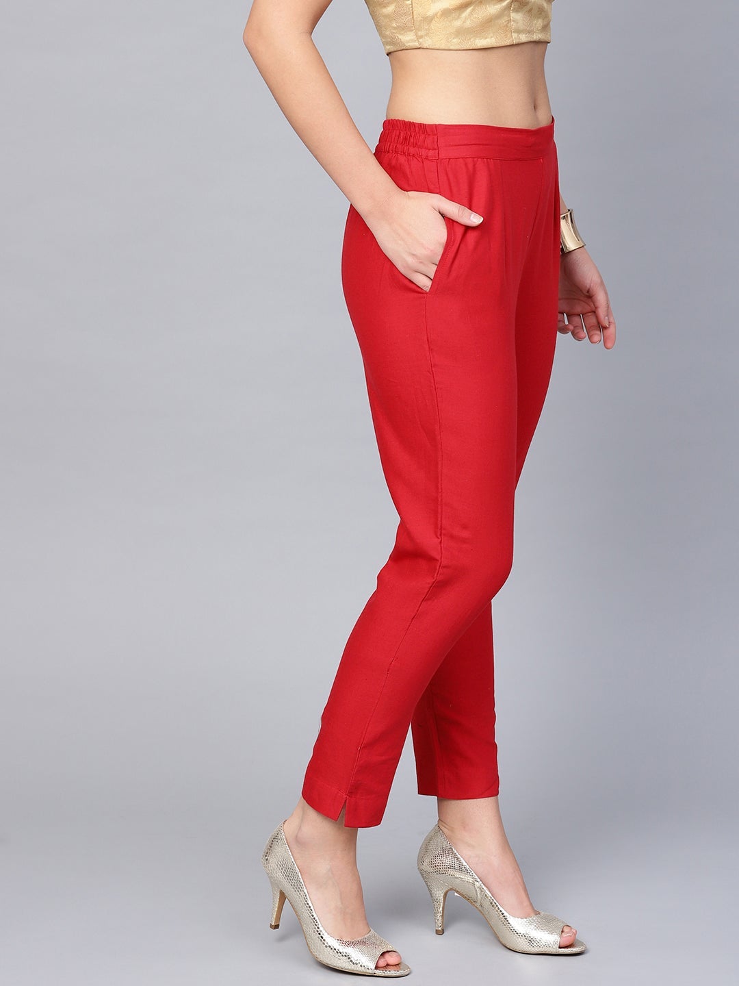 Buy 7STAR NX Solid Cotton Slub Cigarette Pant | Regular Fit Stretchable  Potli Pants/Cigarette/Trousers, Bundi Pants for Women, Girls (28, Skin) at  Amazon.in