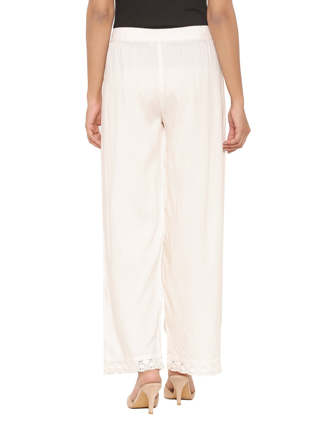Juniper Ivory Solid Rayon Wide Leg Women Palazzo With One Pocket