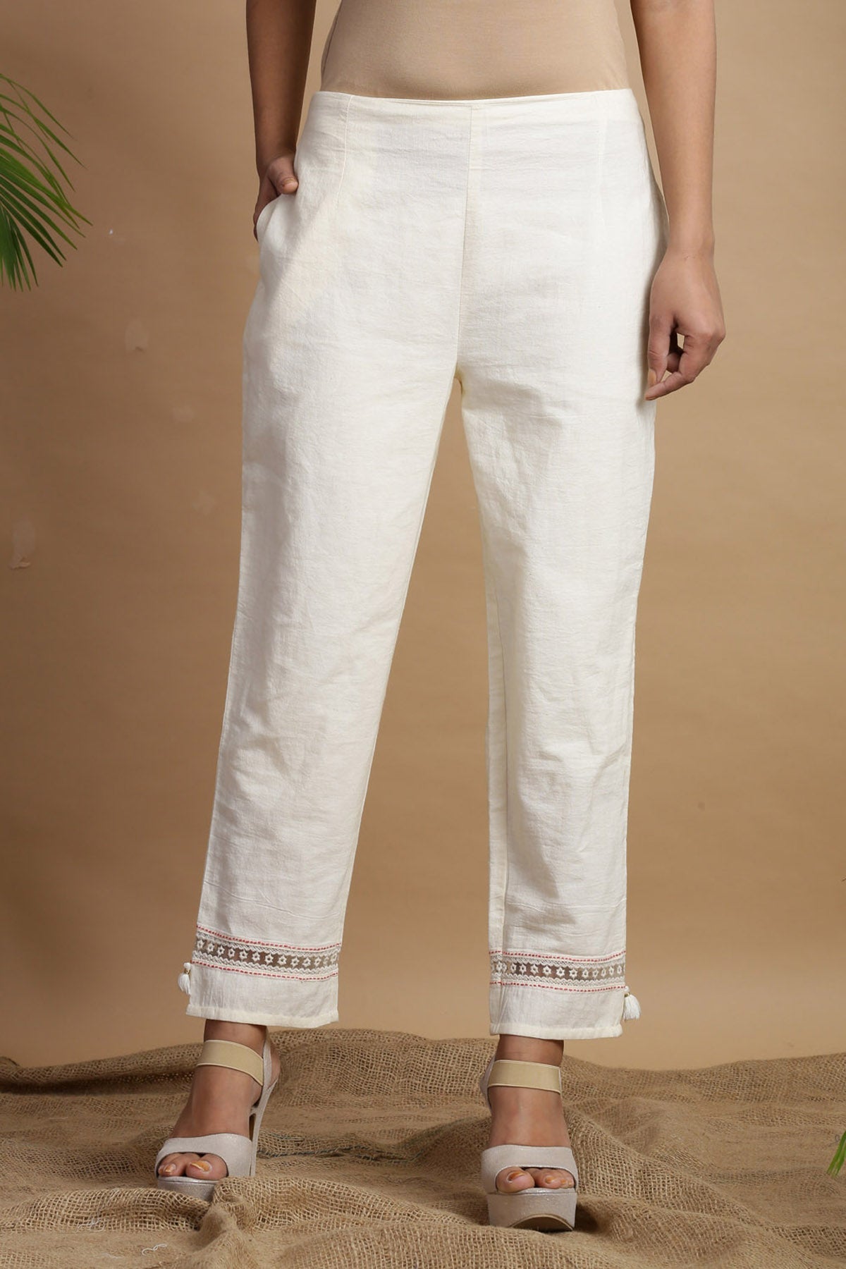 White LIVA Rayon Flex Solid Straight Pants