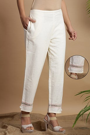 White LIVA Flex Solid Straight Pants
