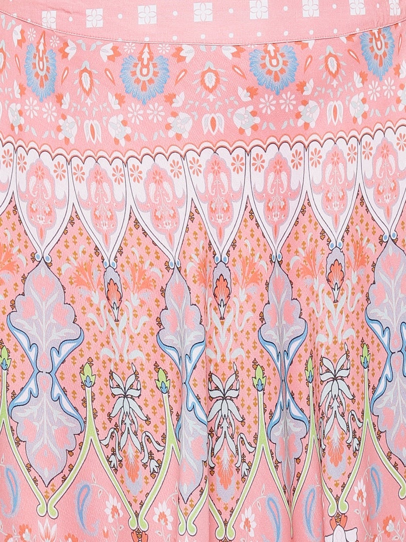 Pink Poly Muslin Embroidered Flared Lehenga Choli