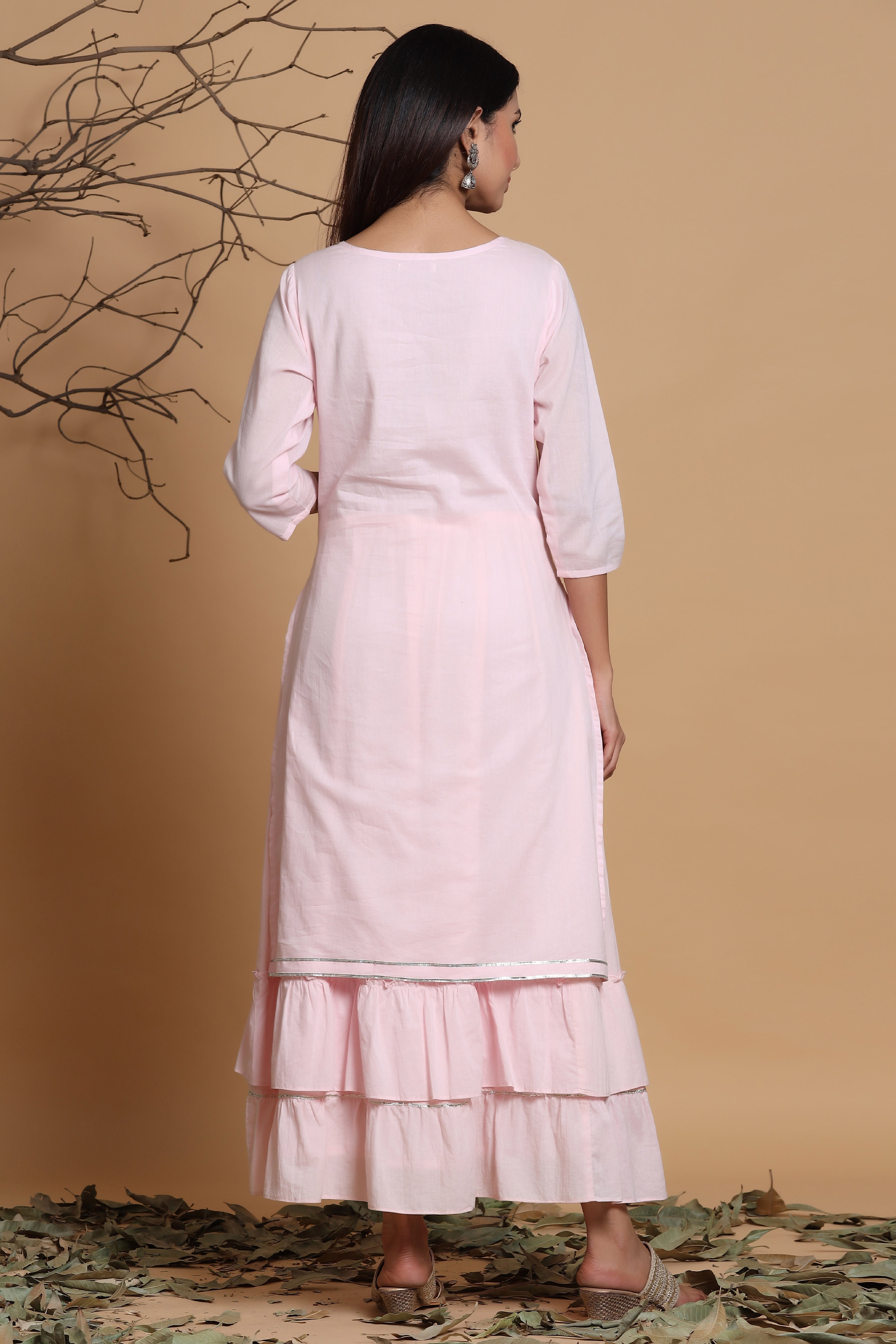 Juniper Women's Pink Cotton Embroidered Layered Dress